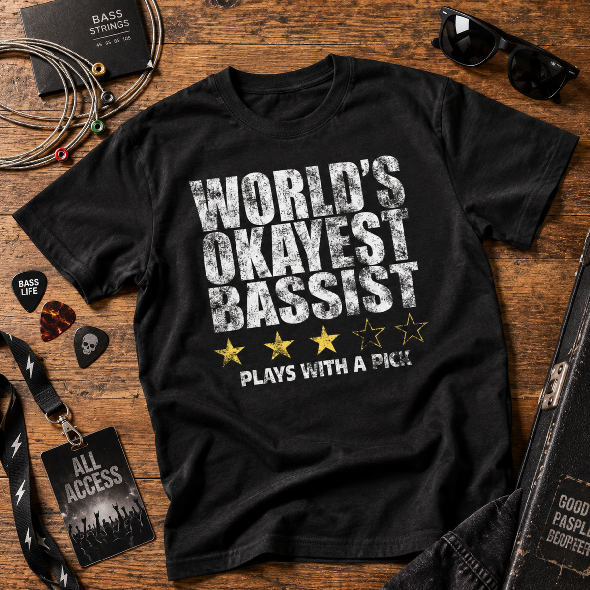 WORLD'S OKAYEST BASSIST T-Shirt | Bassist Gift