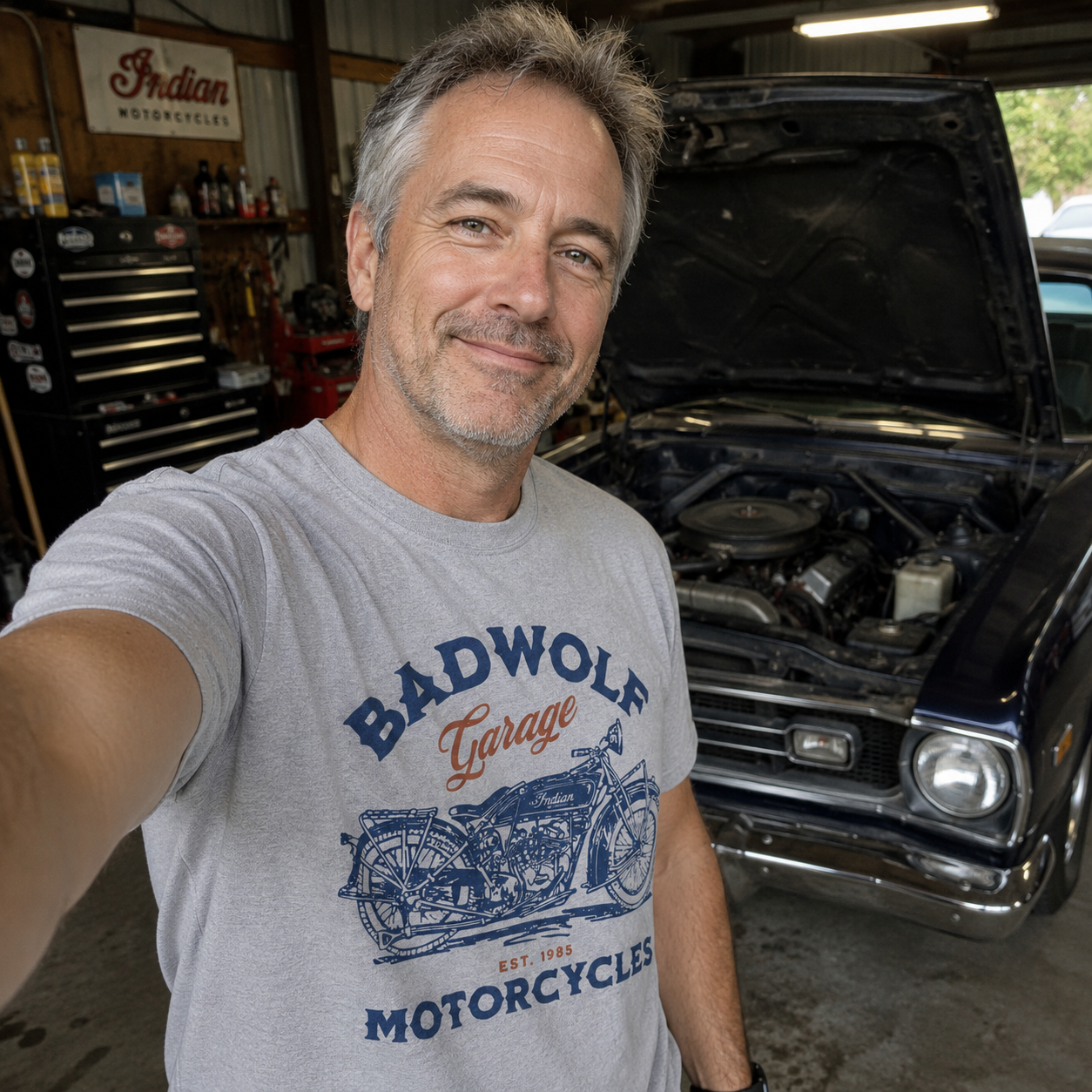 BADWOLF Motorcycles t-shirt (+ FREE KOOZIE)
