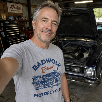 BADWOLF Motorcycles t-shirt (+ FREE KOOZIE)