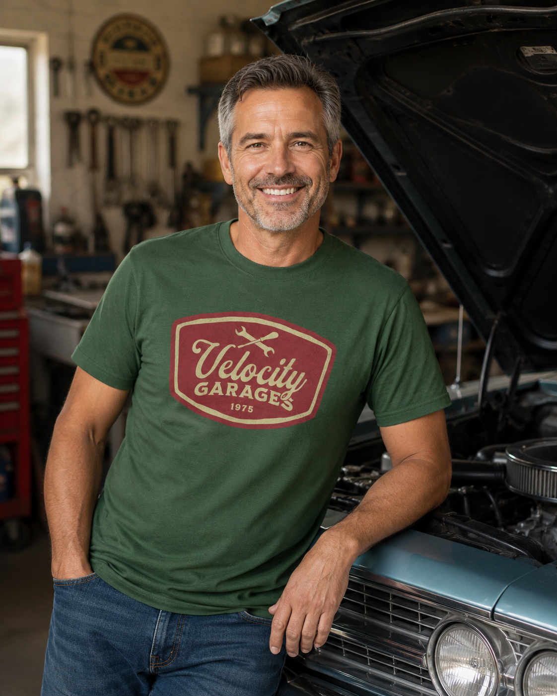 VELOCITY GARAGES classic t-shirt (+ FREE KOOZIE)