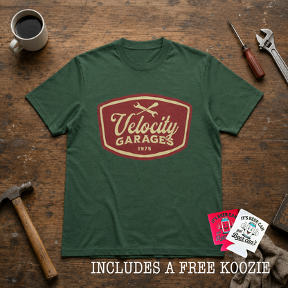 VELOCITY GARAGES classic t-shirt (+ FREE KOOZIE)
